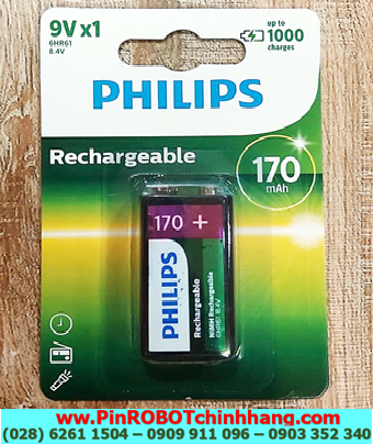 Philips 9VB1A17/97; Pin sạc 9v Philips 9VB1A17/97 6HR61-170mAh chính hãng (Loại vỉ 1viên)